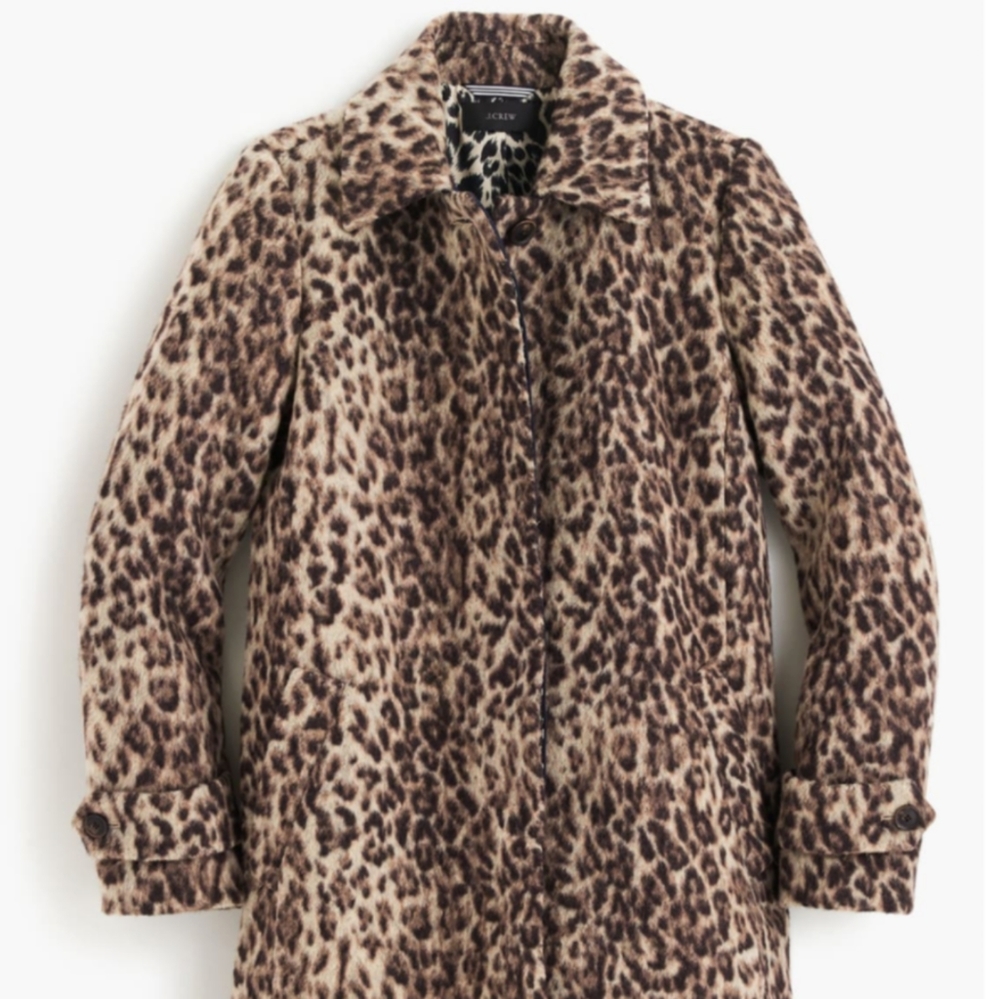 NWT J. Crew Double Leopard Top Coat 2 Petite
